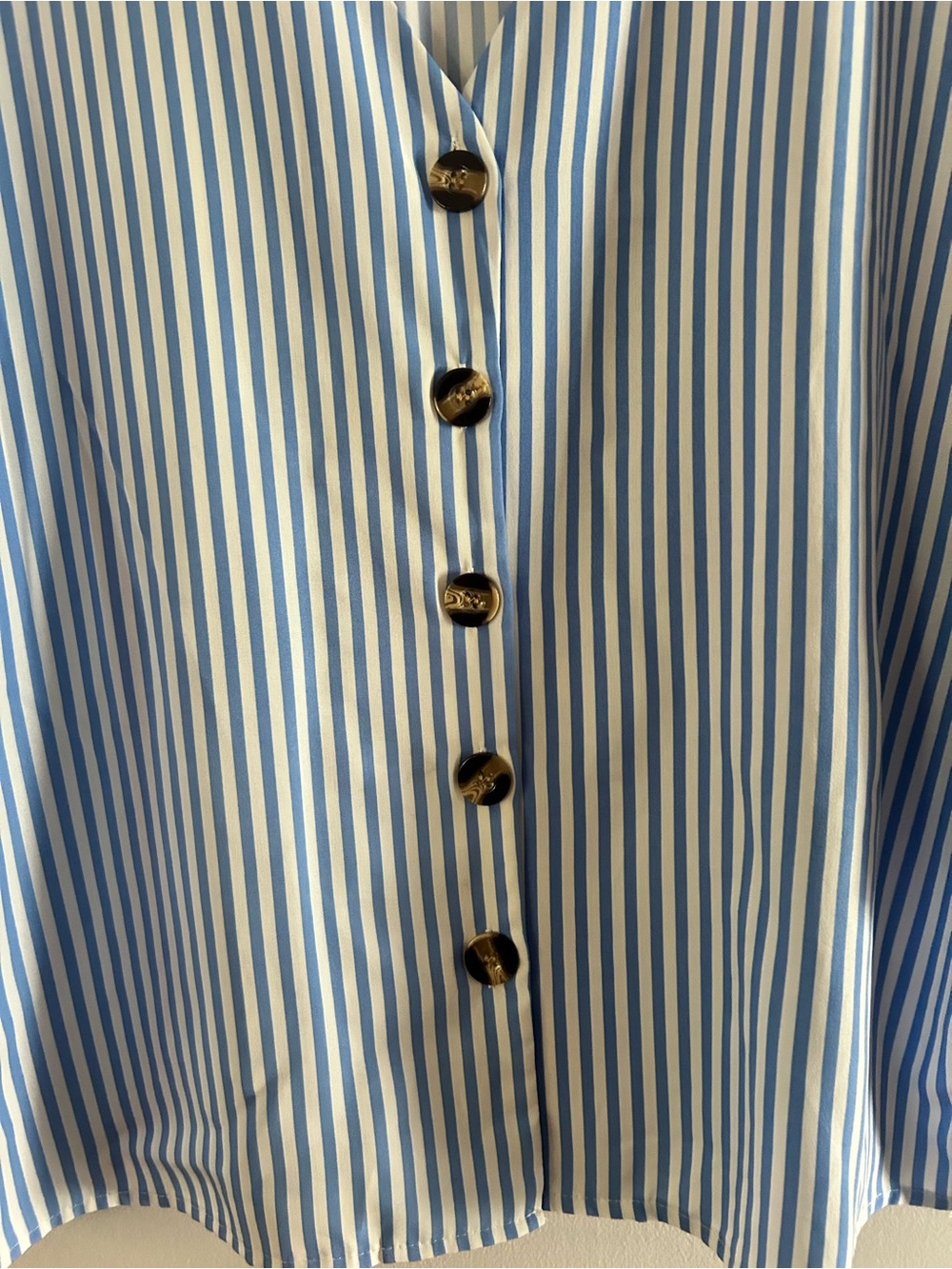 SHEIN Blue & White Vertical Stripe Button-Front Blouse - Picture 2 of 4